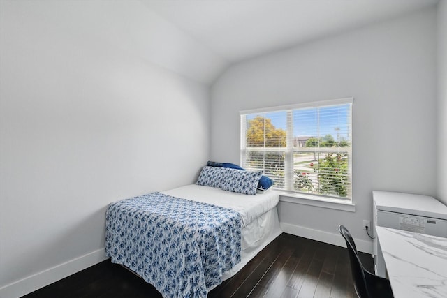 2801 Rosewood Way, Northlake, TX 76226 - bedroom featuring baseboards, dark wood-style flooring, and lofted ceiling