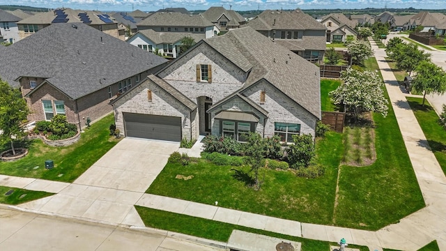 2801 Rosewood Way, Northlake, TX 76226 - french country home featuring a residential view, driveway, stone siding, a front yard, and a garage