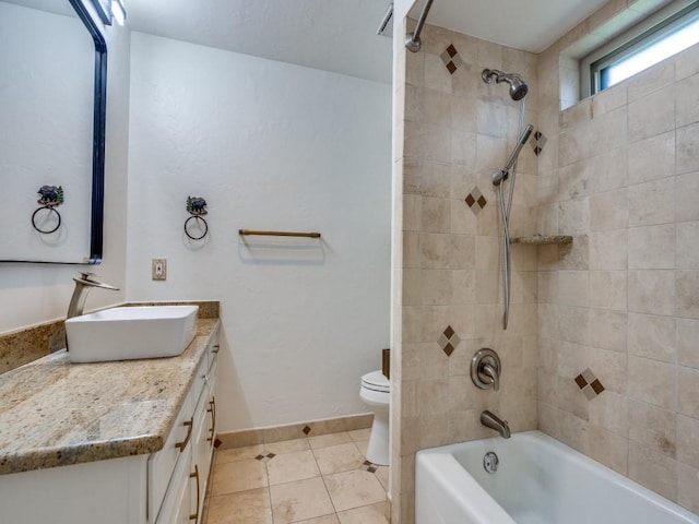18636 Crownover Ct, Dallas, TX 75252 - bathroom with vanity, toilet, tile patterned floors, bathtub / shower combination, and baseboards