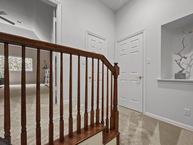 2601 Clublake Trl, Mckinney, TX 75072 - stairway featuring carpet flooring and a ceiling fan