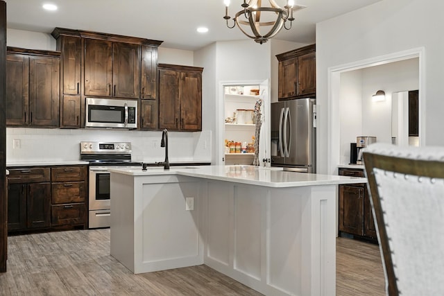 120 Oak Hill Rd, Tuscola, TX 79562 - kitchen with stainless steel appliances, light countertops, dark brown cabinetry, backsplash, and recessed lighting