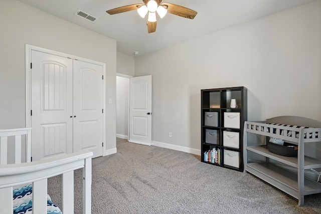 120 Oak Hill Rd, Tuscola, TX 79562 - carpeted bedroom with a closet, baseboards, and a ceiling fan