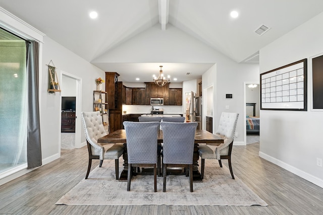 120 Oak Hill Rd, Tuscola, TX 79562 - dining space with a chandelier, beamed ceiling, light wood-type flooring, baseboards, and recessed lighting