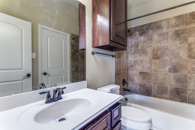 2028 Sterling Trace Dr, Keller, TX 76248 - bathroom featuring toilet, vanity, shower / tub combination, and a textured wall