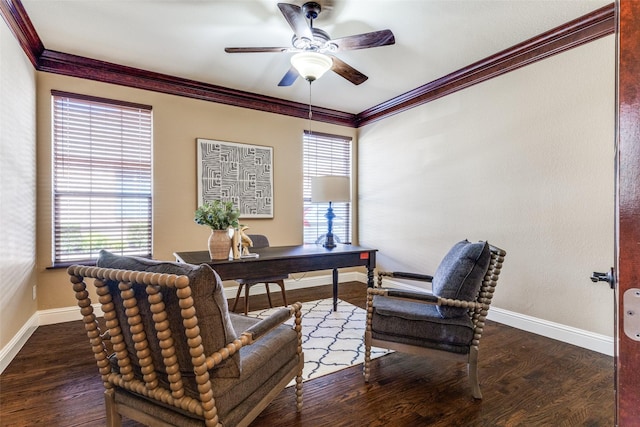 2028 Sterling Trace Dr, Keller, TX 76248 - office space with ceiling fan, baseboards, crown molding, and wood finished floors