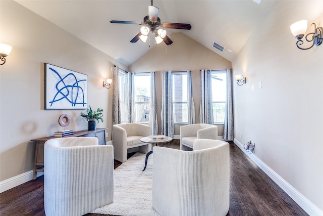 2028 Sterling Trace Dr, Keller, TX 76248 - living room with ceiling fan, wood finished floors, vaulted ceiling, and baseboards