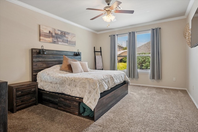 10308 Hidden Haven Dr, Mckinney, TX 75072 - bedroom featuring carpet, crown molding, baseboards, and a ceiling fan