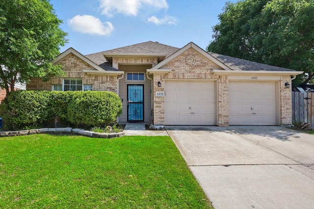 4408 Sunny Oak Ln, Corinth, TX 76208 - view of front of house featuring a garage, concrete driveway, brick siding, and roof with shingles