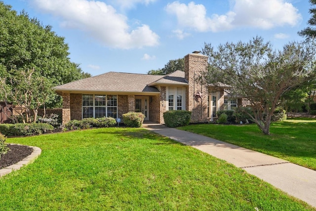 2739 Timberleaf Dr, Carrollton, TX 75006 - view of front facade featuring a chimney, a front yard, and brick siding