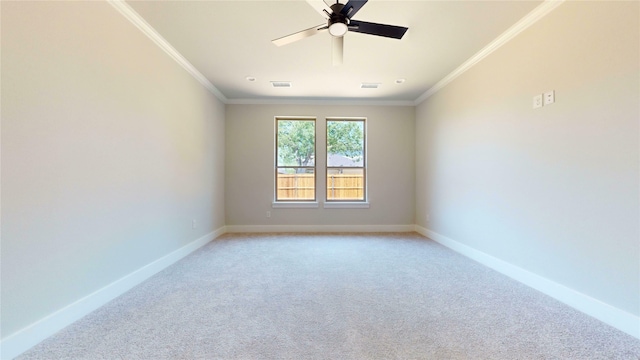 6857 Rutland Dr, Arlington, TX 76002 - spare room with ornamental molding, light carpet, baseboards, and ceiling fan