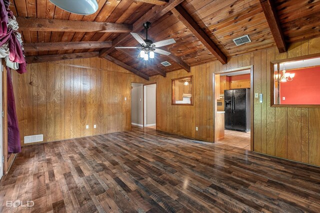 2020 Venus Dr, Bossier City, LA 71112 - spare room featuring hardwood / wood-style floors, wood walls, wood ceiling, a ceiling fan, and a chandelier
