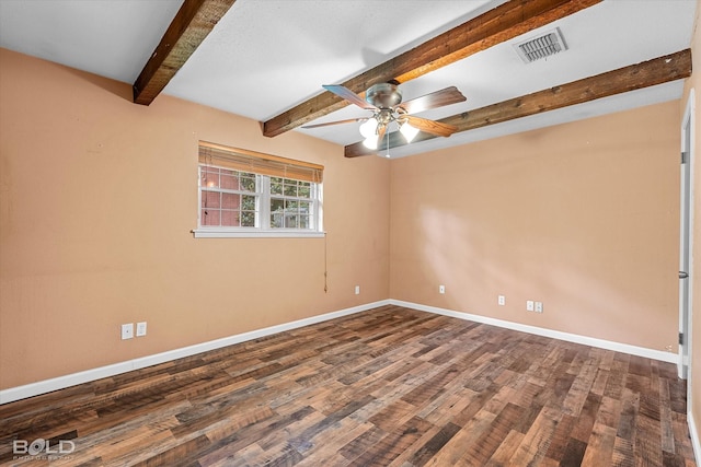 2020 Venus Dr, Bossier City, LA 71112 - empty room featuring baseboards, wood finished floors, ceiling fan, and beam ceiling
