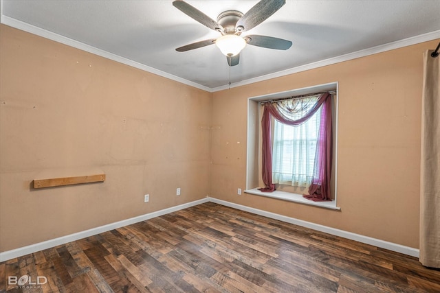 2020 Venus Dr, Bossier City, LA 71112 - unfurnished room with a ceiling fan, dark wood-type flooring, baseboards, and crown molding