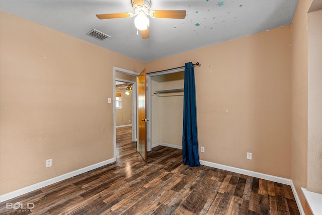 2020 Venus Dr, Bossier City, LA 71112 - unfurnished bedroom with baseboards, a closet, wood finished floors, and a ceiling fan