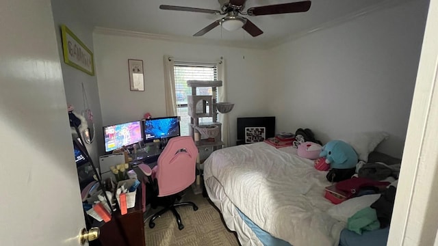 11205 Trail Ln, Balch Springs, TX 75180 - bedroom with crown molding and a ceiling fan