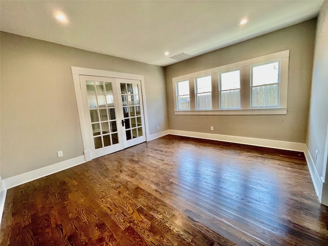 714 Beacon, Dallas, TX 75214 - empty room with french doors, baseboards, dark wood-style floors, and recessed lighting