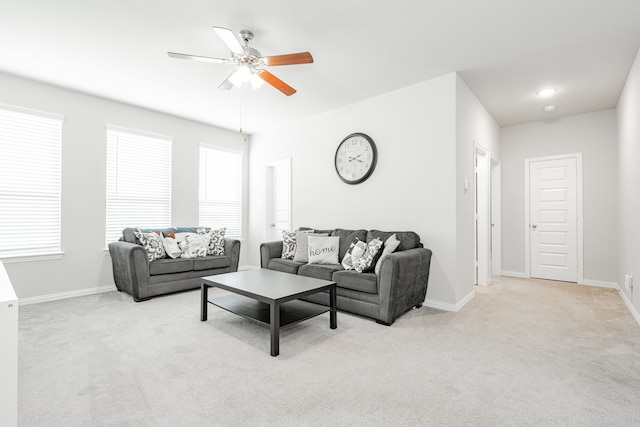 1302 Canyon Creek Rd, Wylie, TX 75098 - living room with ceiling fan, light carpet, and baseboards