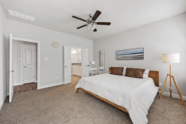 15532 Balham Pass, Fort Worth, TX 76247 - carpeted bedroom featuring baseboards, ceiling fan, and ensuite bathroom