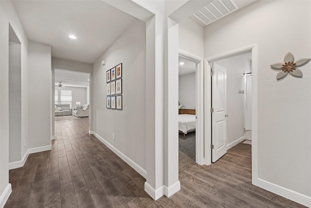 15532 Balham Pass, Fort Worth, TX 76247 - hall featuring dark wood-type flooring, baseboards, and recessed lighting