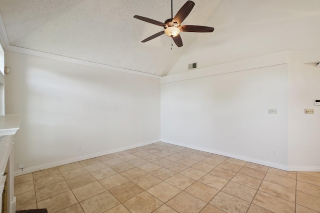 12848 Hilltop Dr, Balch Springs, TX 75180 - spare room with a ceiling fan, high vaulted ceiling, and baseboards