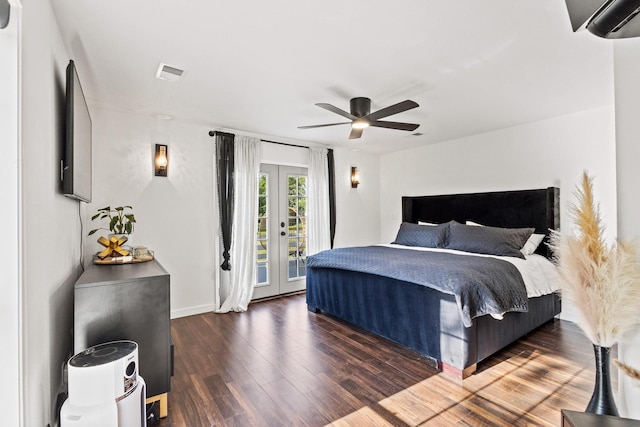 313 Chicken St, Weston, TX 75009 - bedroom featuring french doors, access to outside, wood finished floors, a ceiling fan, and baseboards