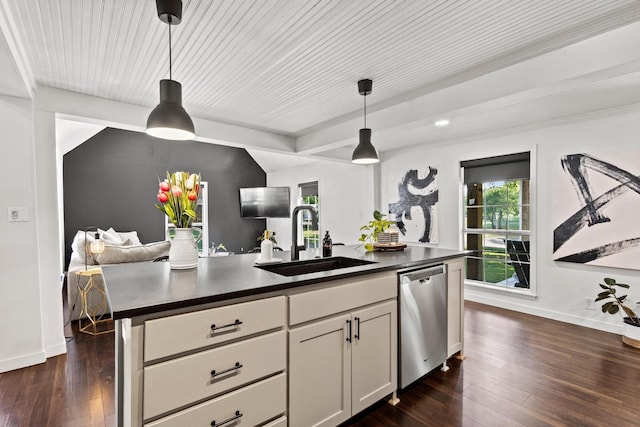 313 Chicken St, Weston, TX 75009 - kitchen featuring stainless steel dishwasher, a sink, dark countertops, and dark wood-style floors