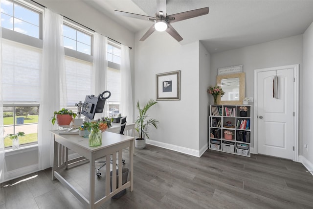 205 Big Creek Loop, Hewitt, TX 76643 - office area with baseboards, a ceiling fan, and wood finished floors