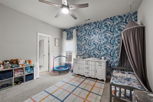 205 Big Creek Loop, Hewitt, TX 76643 - rec room with light carpet, wallpapered walls, and a ceiling fan