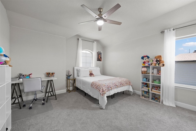 205 Big Creek Loop, Hewitt, TX 76643 - carpeted bedroom with vaulted ceiling, baseboards, and ceiling fan