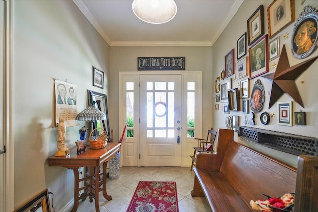 622 Green Meadow Trl, Holly Lake Ranch, TX 75765 - entryway featuring light tile patterned floors and ornamental molding