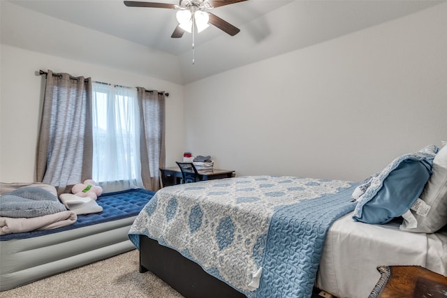 5725 Miriam Dr, Forney, TX 75126 - carpeted bedroom featuring a ceiling fan and vaulted ceiling