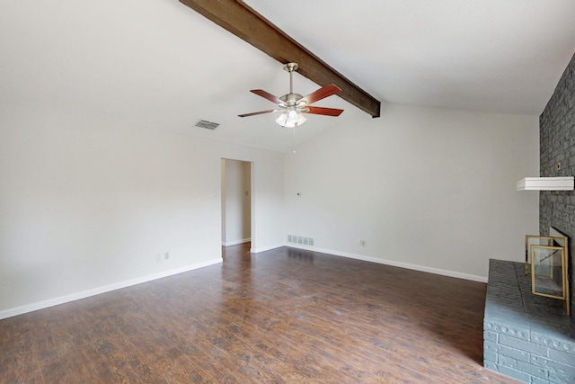 6432 Melinda Ct, Watauga, TX 76148 - unfurnished living room featuring ceiling fan, dark wood-style floors, a fireplace, and baseboards
