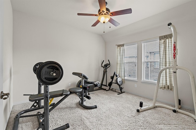 2505 Shoreline Dr, Keller, TX 76248 - workout area featuring carpet floors, baseboards, and a ceiling fan