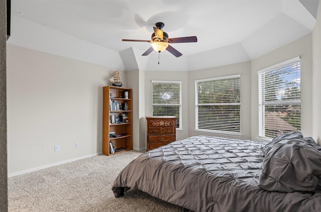 2505 Shoreline Dr, Keller, TX 76248 - bedroom featuring carpet flooring, baseboards, ceiling fan, and vaulted ceiling