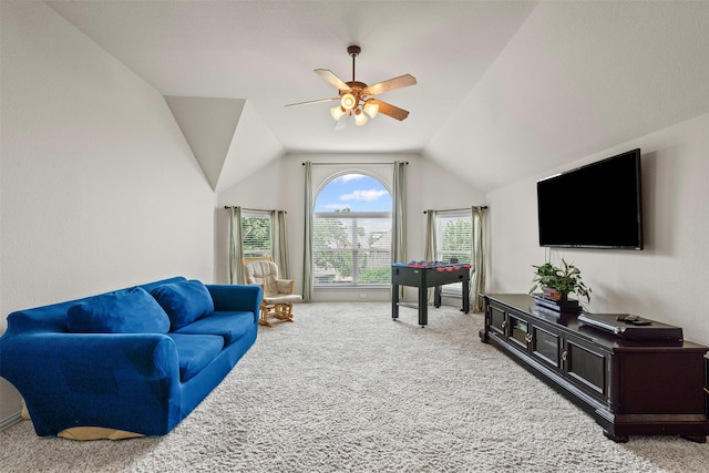 2505 Shoreline Dr, Keller, TX 76248 - living room with ceiling fan, carpet flooring, and lofted ceiling
