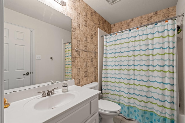 2505 Shoreline Dr, Keller, TX 76248 - full bathroom with toilet, vanity, tile patterned floors, and shower / bath combination with curtain
