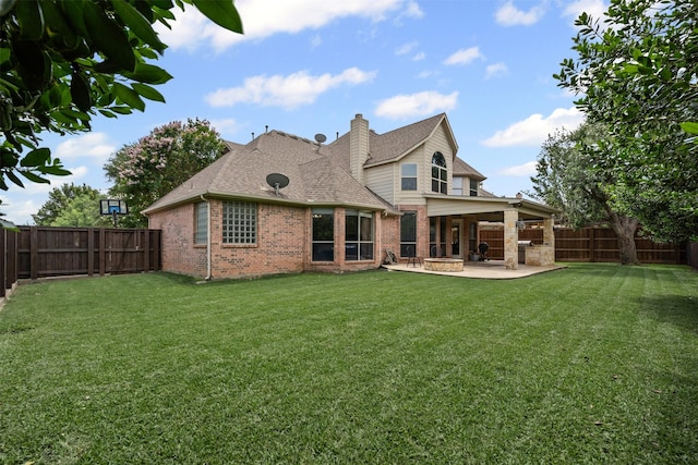 2505 Shoreline Dr, Keller, TX 76248 - back of property featuring a patio area, brick siding, a chimney, and roof with shingles