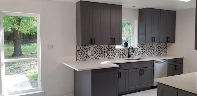 412 Ellis St, Allen, TX 75002 - kitchen featuring dishwasher, a sink, decorative backsplash, and light countertops