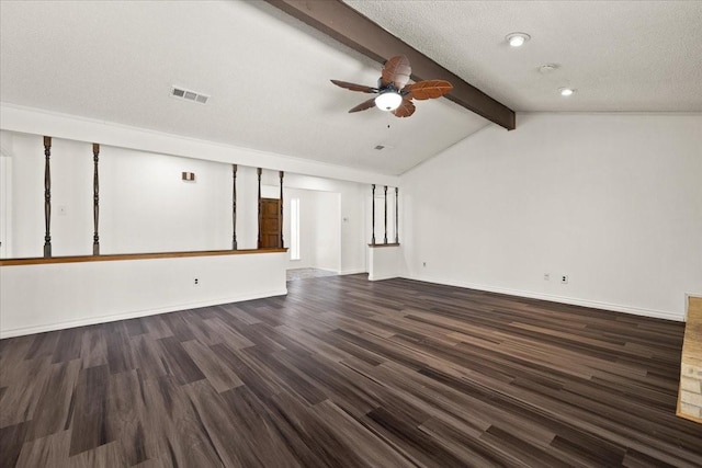 310 Naples Dr, Duncanville, TX 75116 - unfurnished living room with dark wood finished floors, ceiling fan, baseboards, and a textured ceiling