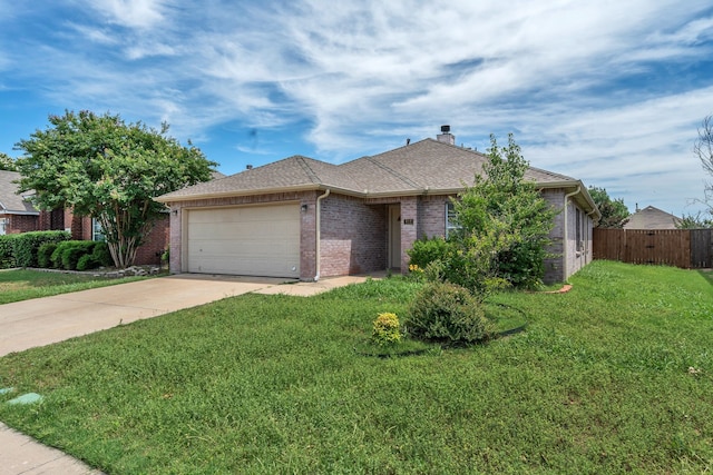 812 Piedmont Dr, Mckinney, TX 75071 - view of front of home featuring an attached garage, brick siding, concrete driveway, a chimney, and a shingled roof