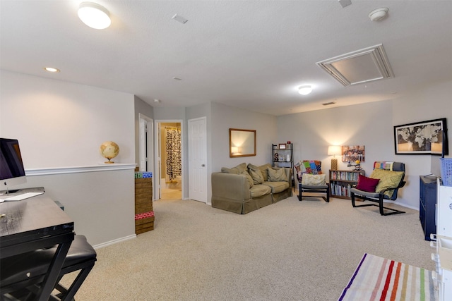 115 Roundup Rd, Waxahachie, TX 75165 - living room with attic access, carpet flooring, and baseboards