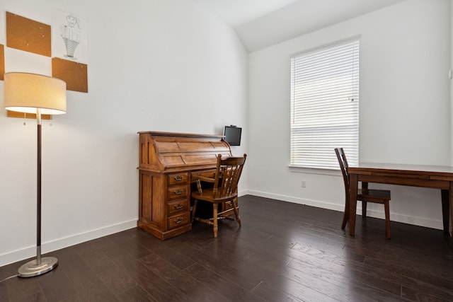 1809 13th St, Argyle, TX 76226 - office featuring lofted ceiling, dark wood-type flooring, and baseboards