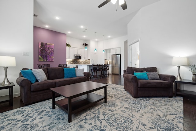 1809 13th St, Argyle, TX 76226 - living area with wood finished floors, ceiling fan, and recessed lighting