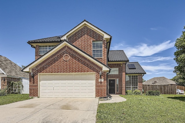 117 Parkview Dr, Saginaw, TX 76179 - traditional-style house with driveway, brick siding, an attached garage, and solar panels