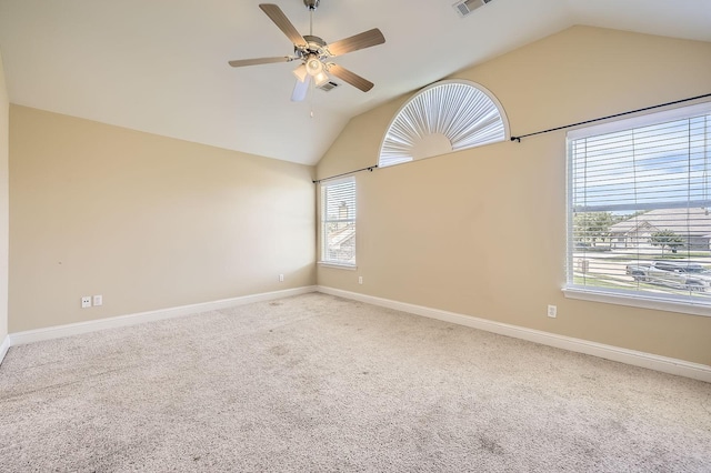 117 Parkview Dr, Saginaw, TX 76179 - carpeted spare room featuring vaulted ceiling, plenty of natural light, a ceiling fan, and baseboards