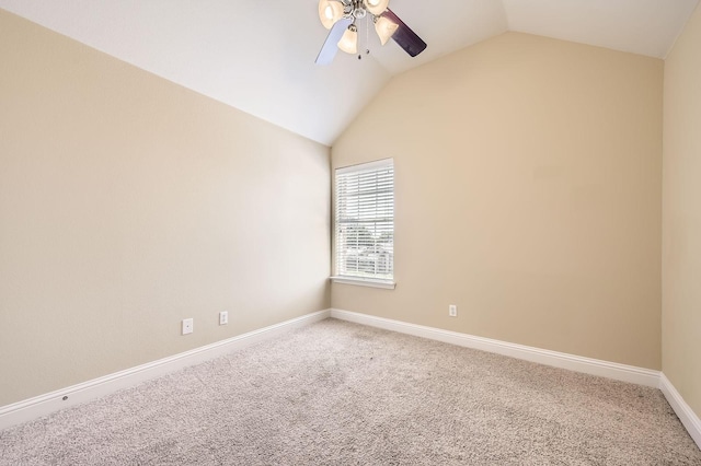 117 Parkview Dr, Saginaw, TX 76179 - empty room with ceiling fan, lofted ceiling, carpet, and baseboards