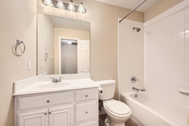 117 Parkview Dr, Saginaw, TX 76179 - bathroom featuring toilet, vanity, shower / bathtub combination, and a textured wall