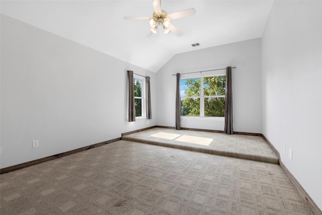 841 Brittany Way, Prosper, TX 75078 - spare room with a ceiling fan, carpet flooring, lofted ceiling, and baseboards