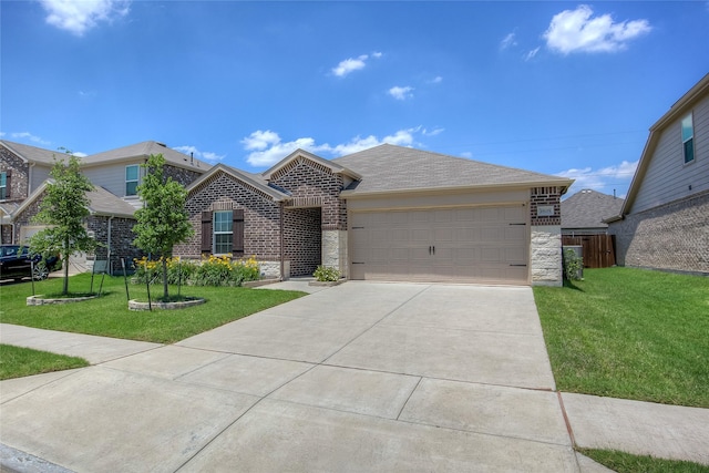 1805 Elderberry St, Royse City, TX 75189 - view of front of house with brick siding, an attached garage, driveway, stone siding, and roof with shingles