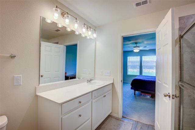 1805 Elderberry St, Royse City, TX 75189 - ensuite bathroom with vanity, a shower with door, ceiling fan, and toilet
